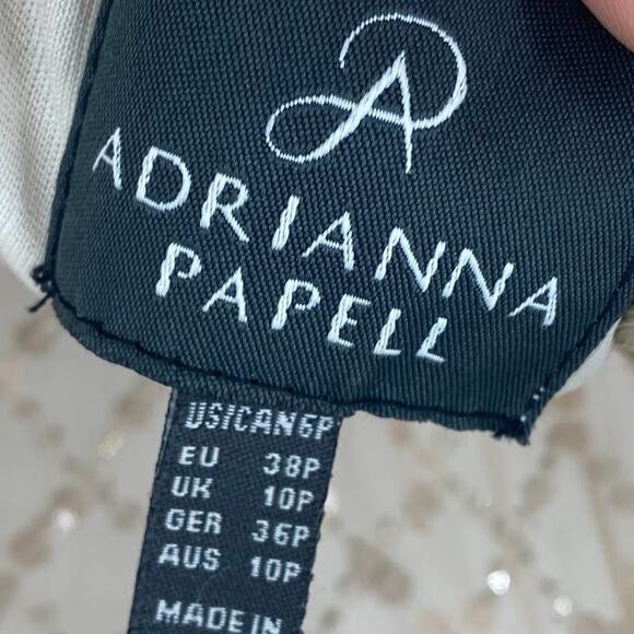 Adrianna Papell Gown Beaded Mesh Diamond Pattern Short Sleeve Champagne 6 Petite - Picture 14 of 16